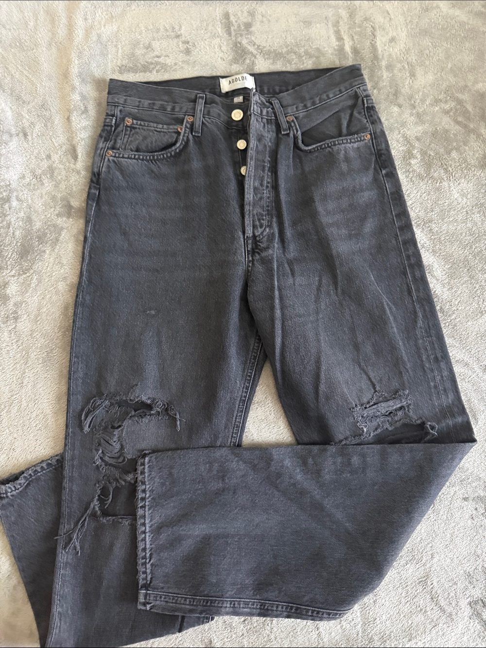 AGOLDE High-Waist Black Distressed Mom Jeans